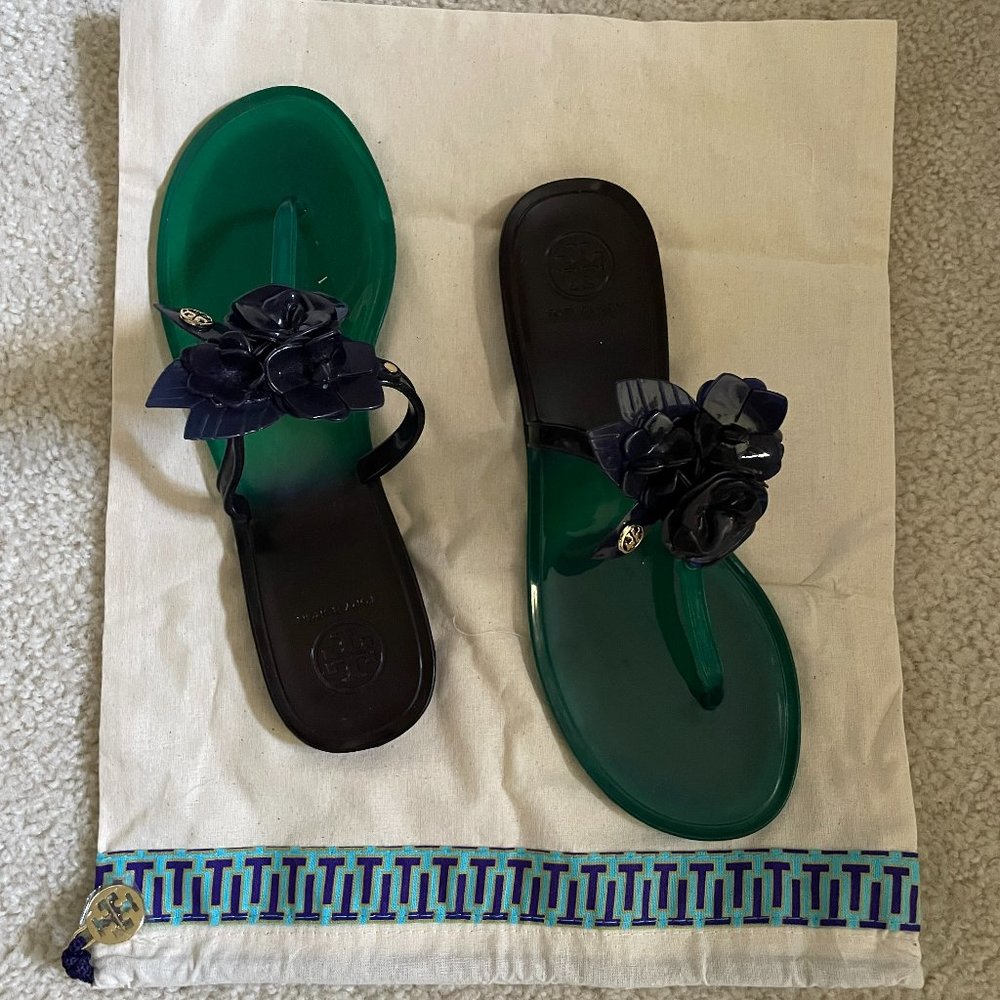 TORY BURCH Purple and Green Blossom Jelly sandals